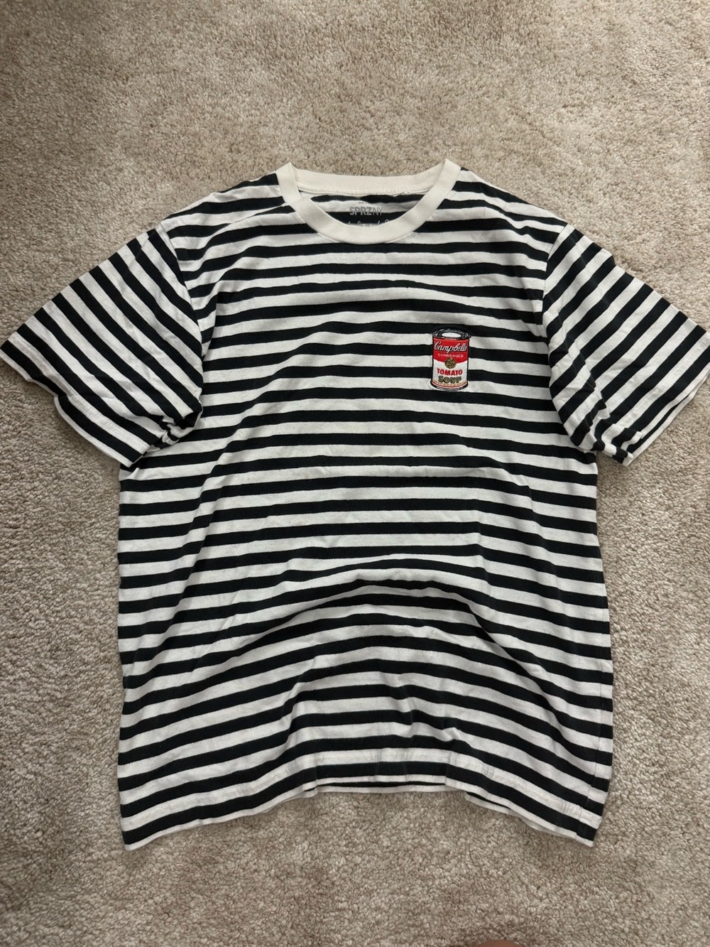 Black & White Striped Short Sleeve Tee with Chest Patch